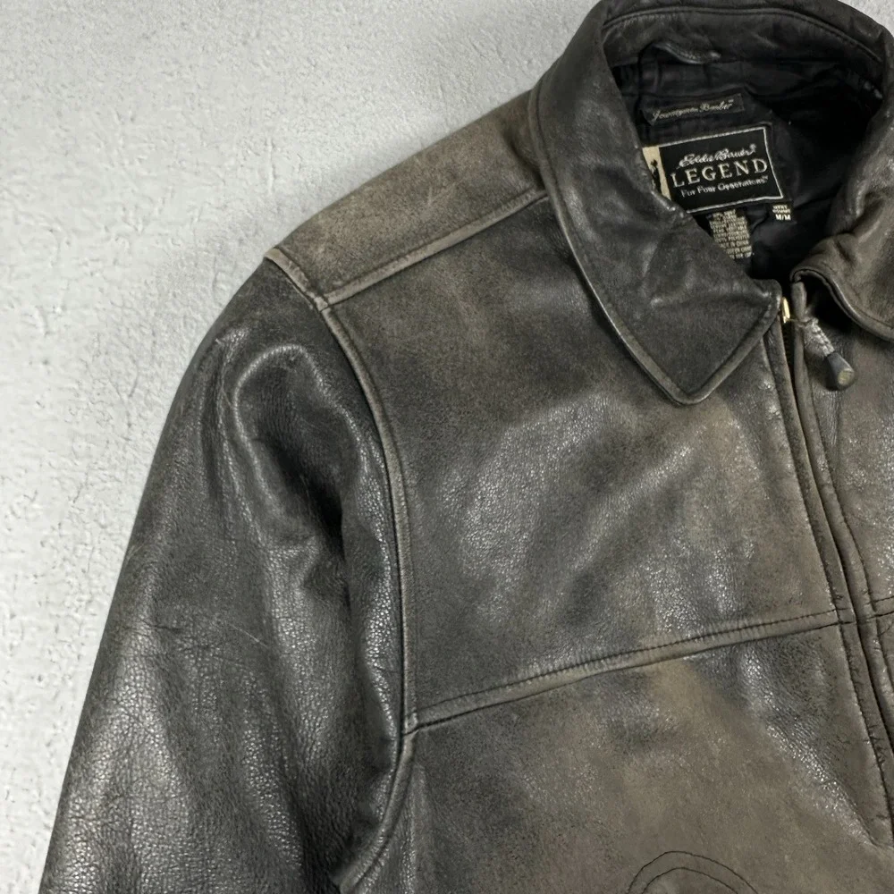 Eddie Bauer Legends Journeyman Bomber Jacket Men's Medium Black Leather Flight - Picture 9 of 16